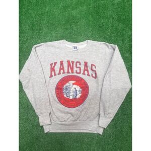 Fits size M vintage 1989 80s university of Kansas Jayhawks grey sweatshirt
